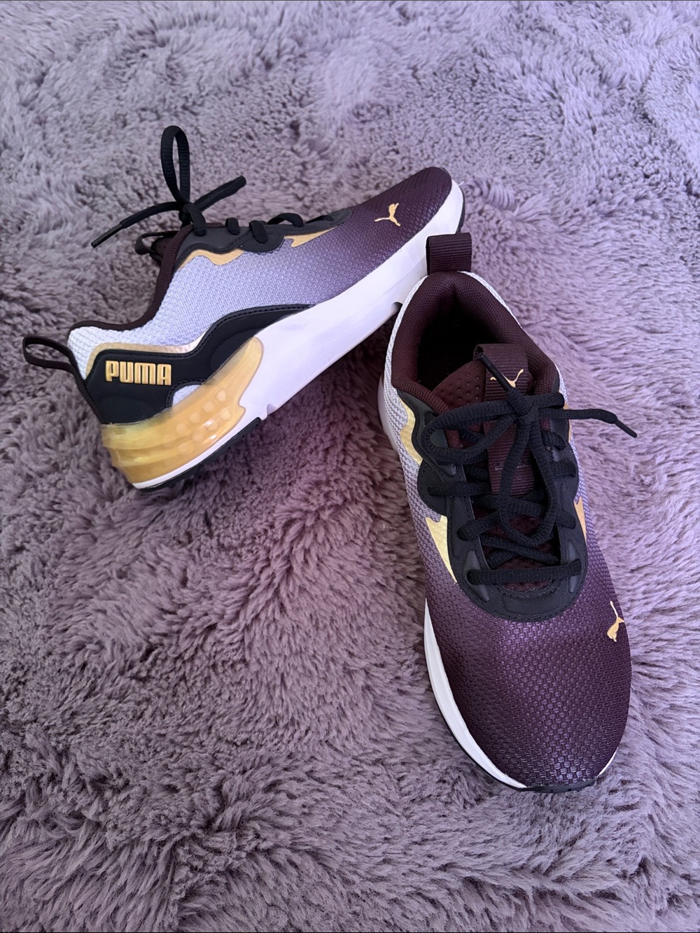 Puma Women's Lifestyle Navy to White Sneaker with Gold Accents